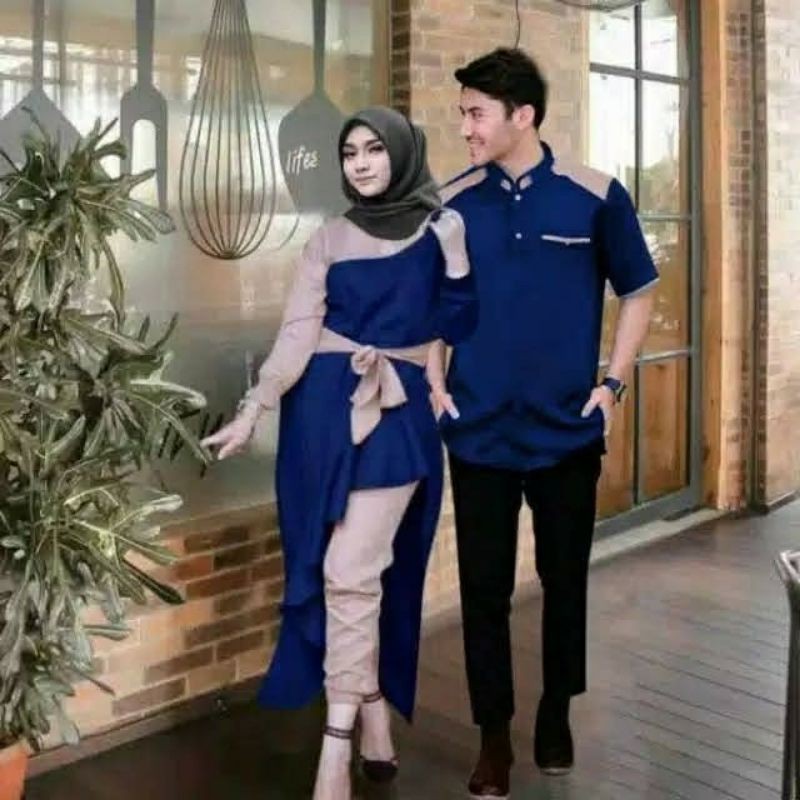 Cp Bellaluna maTT MOSCREPE FIT TO XL 3IN 1 baju couple setelan baju muslim wanita muslimah kemeja