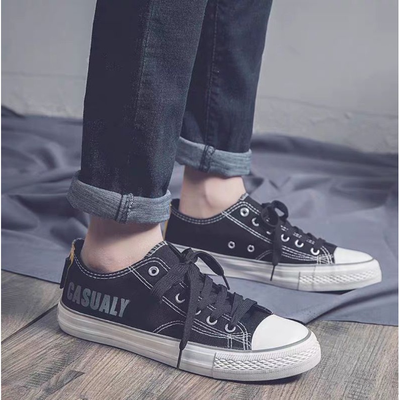 COD IDEALIFESHOES Sepatu Casualy Pria Sneakers Impor Korea Model Model High Top Bahan Canvas Warna Hitam GID