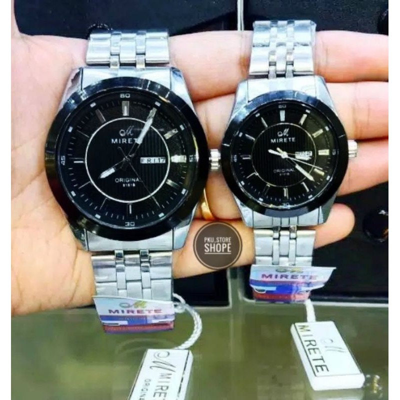 JAM COUPLE TAHAN AIR MIRETE ORIGINAL IMPORT TERLARIS MURAH // JAM TANGAN PRIA/WANITA RANTAI STAINLEES STEEL TANGGAL HARI AKTIF BISA COD