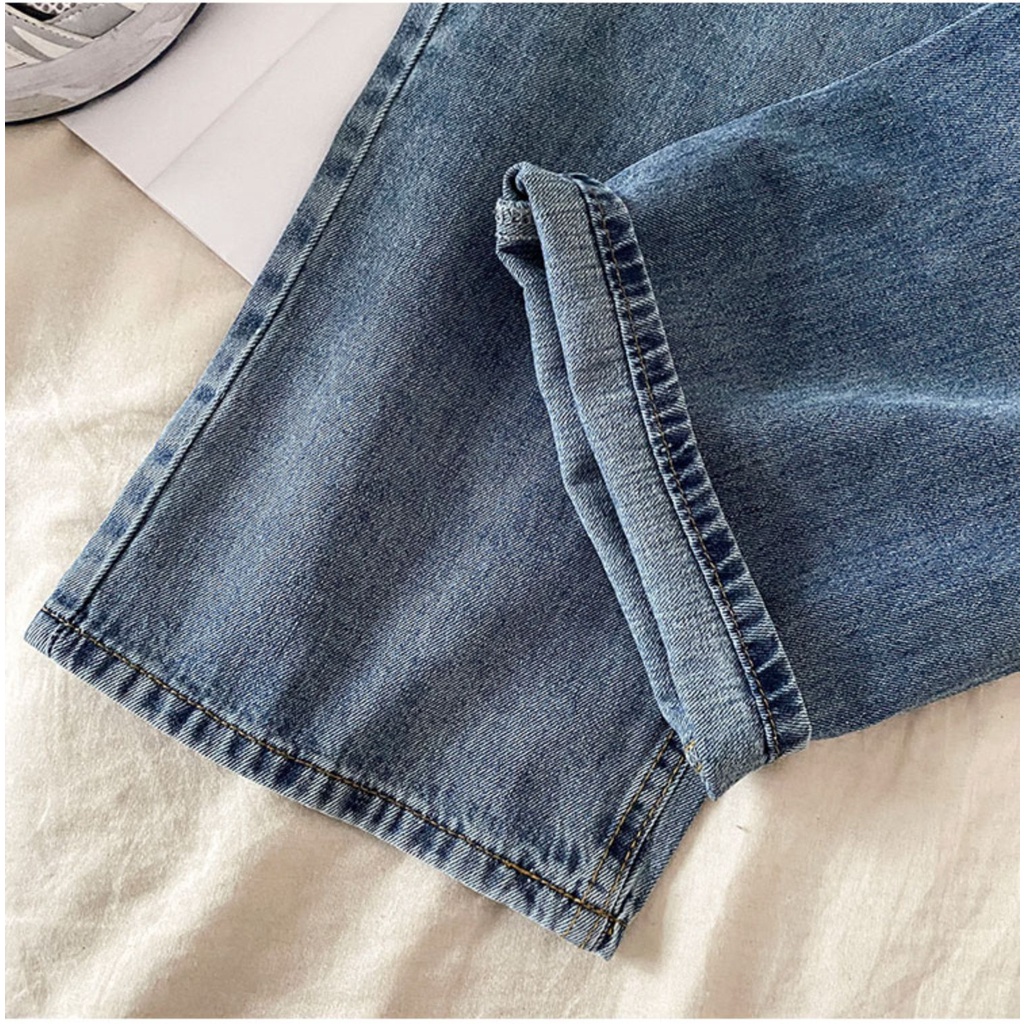 Korean Celana Panjang Biru Jeans/Highwaist Straight Loose Jeans/Celana Jeans Wanita