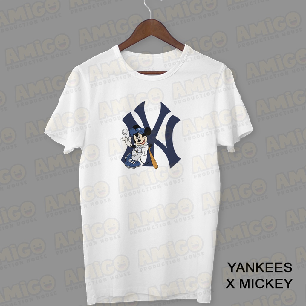 kaos new york yankees mickey lucu unisex wanita pria big size kembaran tshirt murah berkualitas