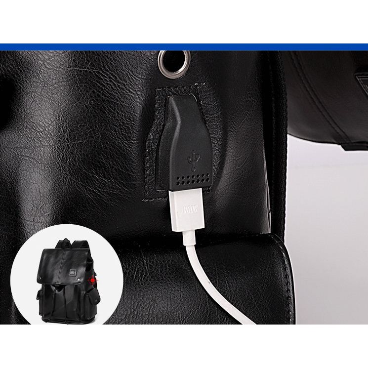 Tas Ransel Kulit Pria Punggung Backpak USB Port Import