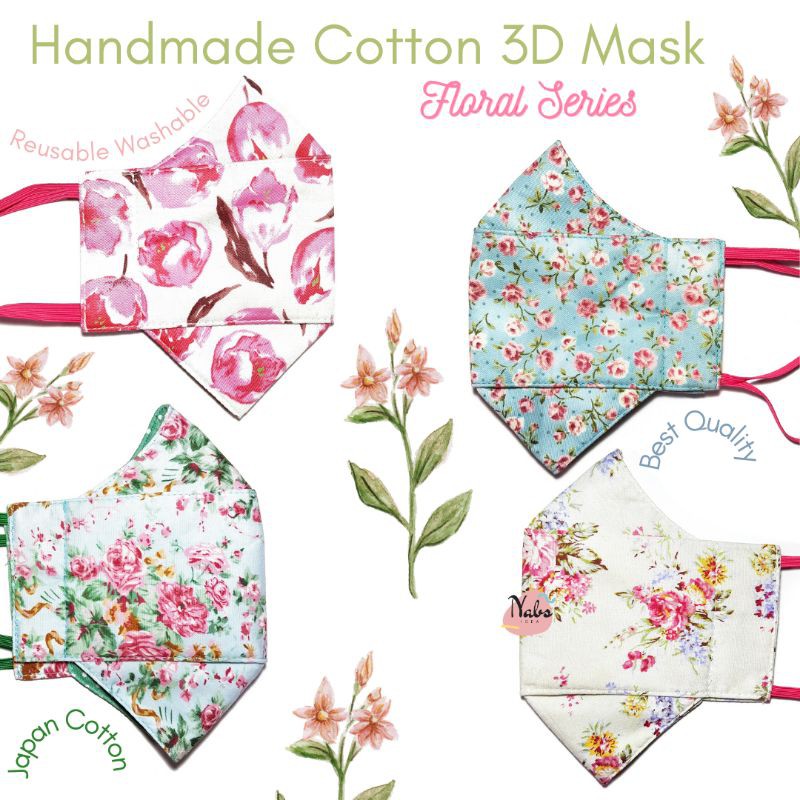 Masker Kain Dewasa Motif Bunga/Handmade Cotton Mask/Washable Reusable Mask/Masker Hijab