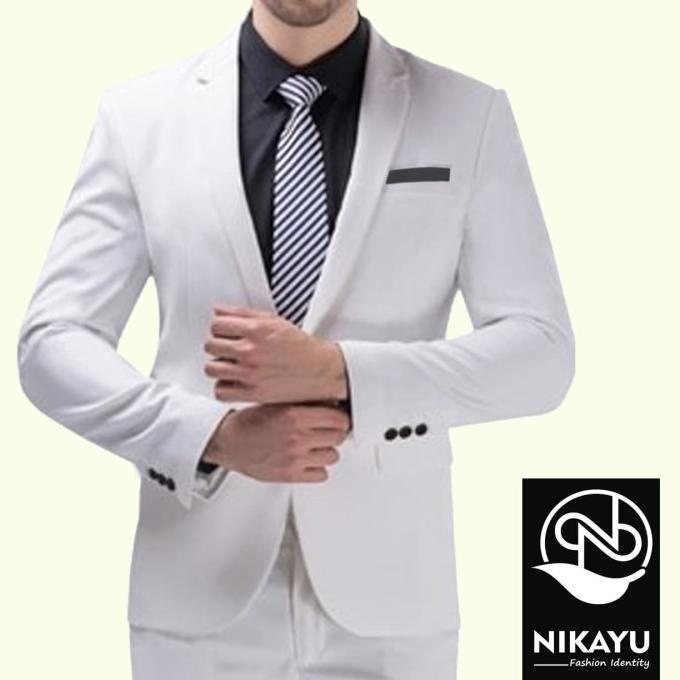 blazer jas pria putih nansutkai / jas blazer nikayu warna putih