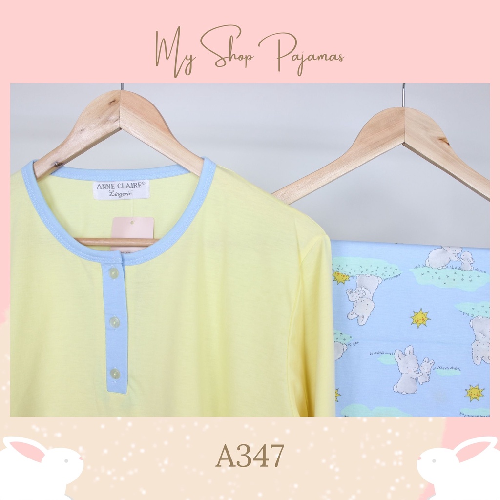 BAJUTIDUR PIYAMA BIGSIZE ALL SIZE JUMBO XL 2L TANGAN LENGAN PENDEK CELANA PANJANG ANNE CLAIRE BABYDOLL SETELAN WANITA DEWASA SLEEPWEAR PAJAMAS CP CPBIG-A347 Kuning