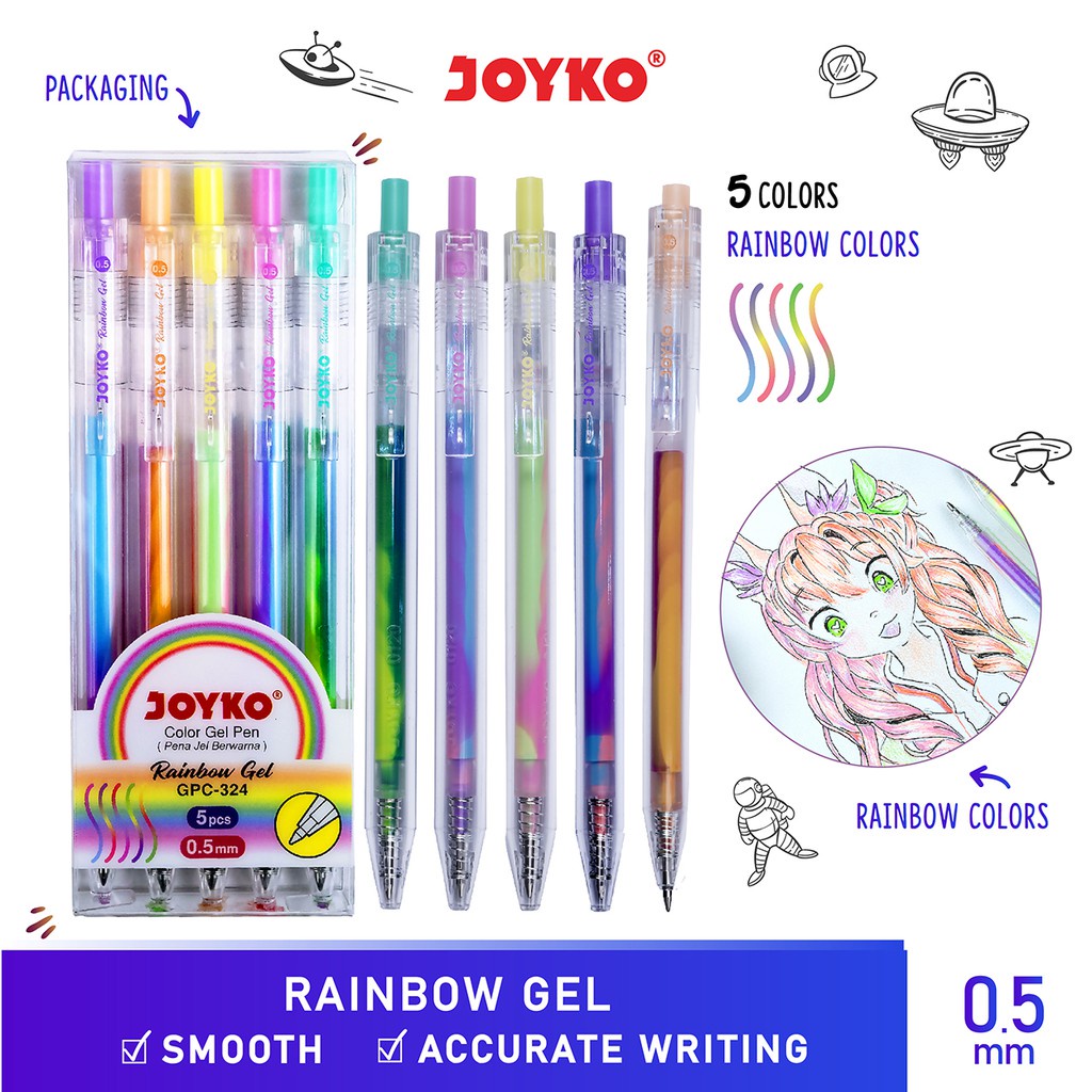 

Nokida Color Gel Pen Joyko GPC-324 / Bolpen Pulpen Rainbow Ballpoint Jel Pena Warna Warni Joyko