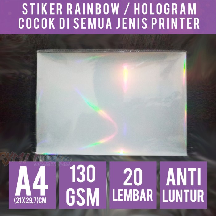 

Stiker HOLOGRAM A4 isi 20 / Inkjet Sticker RAINBOW Pelangi Holo 130gsm