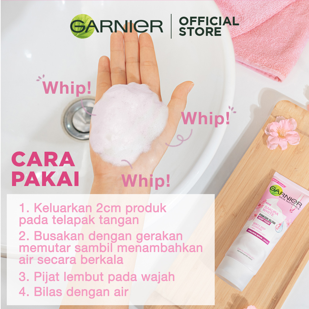 Garnier Sakura White Pinkish Glow Whip Foam Skin Care Pembersih Wajah 50 mL-4