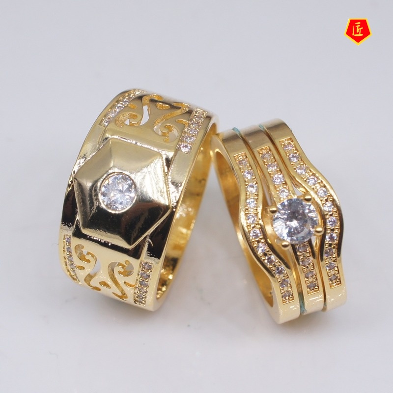 [Ready Stock]Fashion Diamond Couple Gold Ring