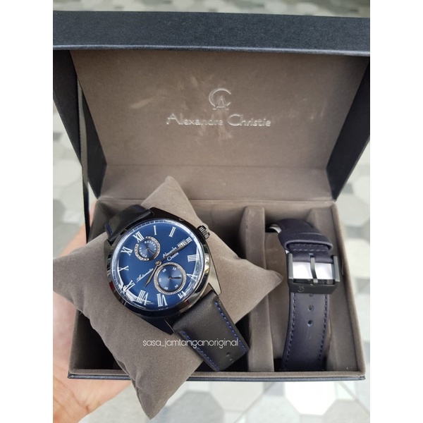 Jam Tangan Alexandre Christie Ac 3040 Automatic Original Black Blue Pria