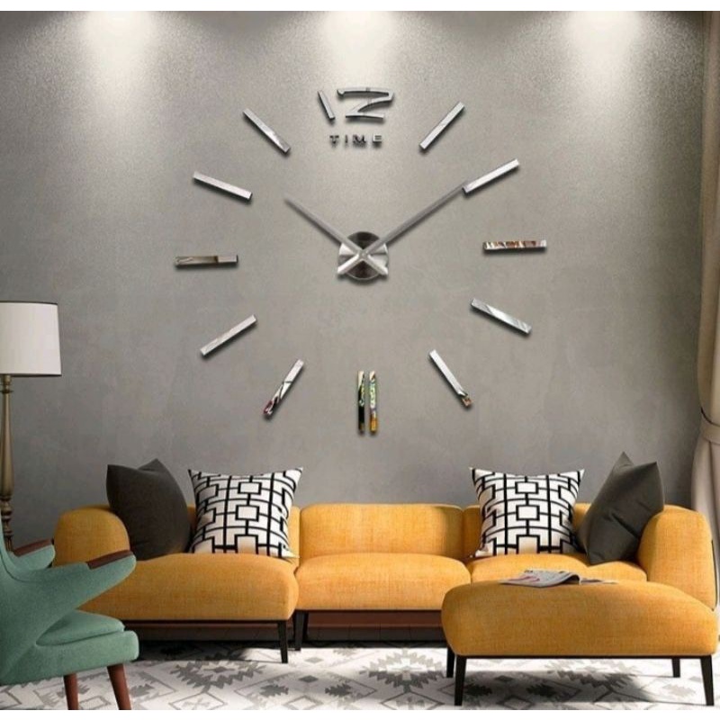 JAM DINDING JUMBO 150cm  JAM UNIK JAM DINDING 100% JUMBO JAM UNIK JAM DINDING 3D JAM DINDING TIDAK BERDETAK-AMERIKA SILVER