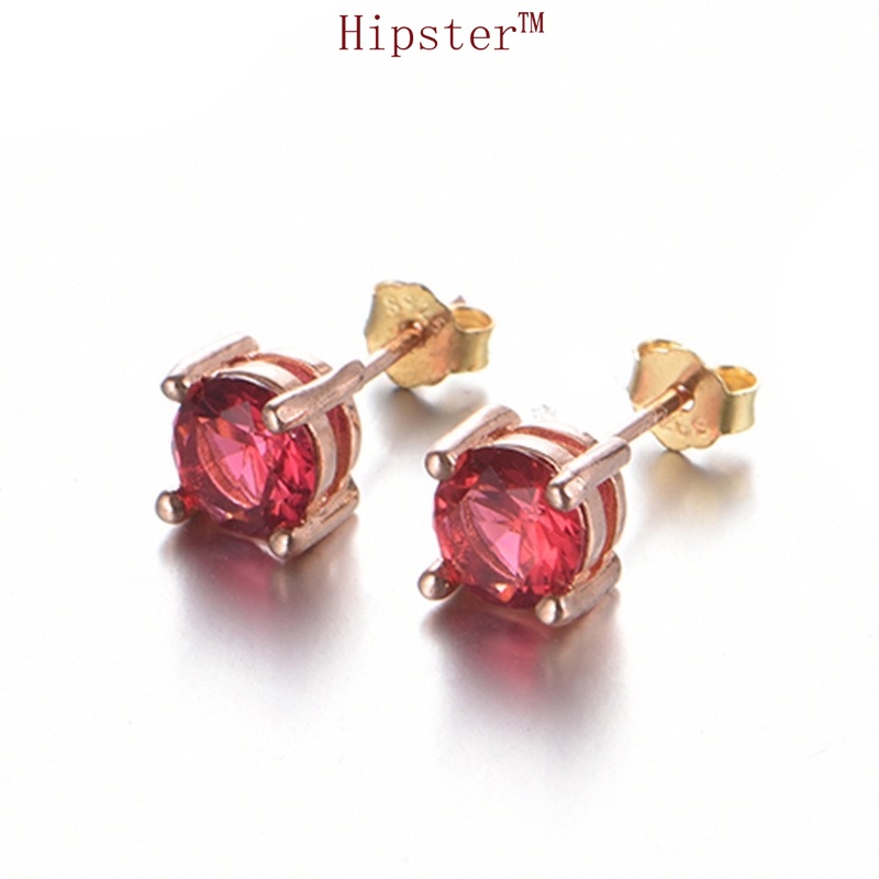 Simple Artistic Natural Red Crystal Gemstone Diamond Stud Earrings