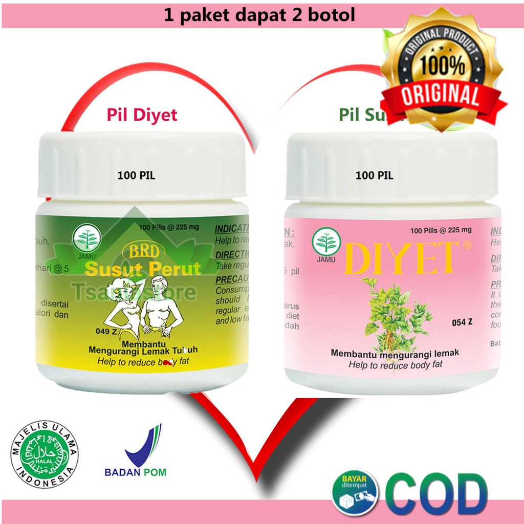 pil diyet dan susut perut borobudur  original bpom / paket 1 botol diyet dan 1 botol susut perut bor