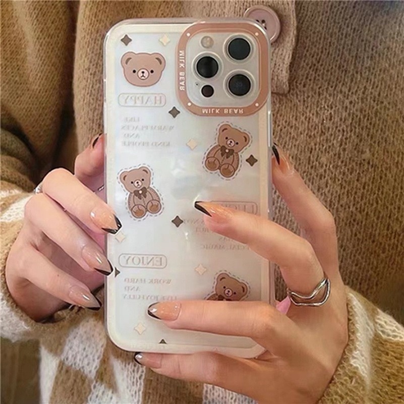 Casing Samsung Galaxy A12 A32 A22 A03 A03s A73 A53 A33 A23 A13 M52 A02s M22 M32 A72 A52 A52s A20 A30 A50 A50s A30s A71 A51 A11 M11 A10 M10 M12 S22 Plus Ultra Brown Bear Clear Phone Case Shockproof Matte Transparent Protection Cover