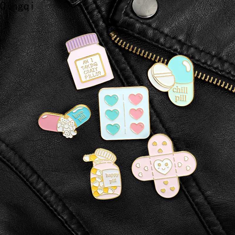 Bros Pin Enamel Desain Kartun Obat Pil Tulisan Love Untuk Hadiah Anak