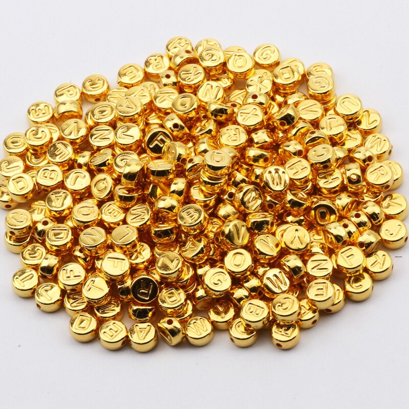 100Pcs/lot 4*7mm golden flat A-Z mixed letter beads for making DIY jewelry