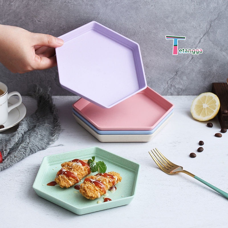 Piring Makanan Buah Warna Warni Bahan / PIRING PLASTIK MAKAN BENTUK SEGI ENAM