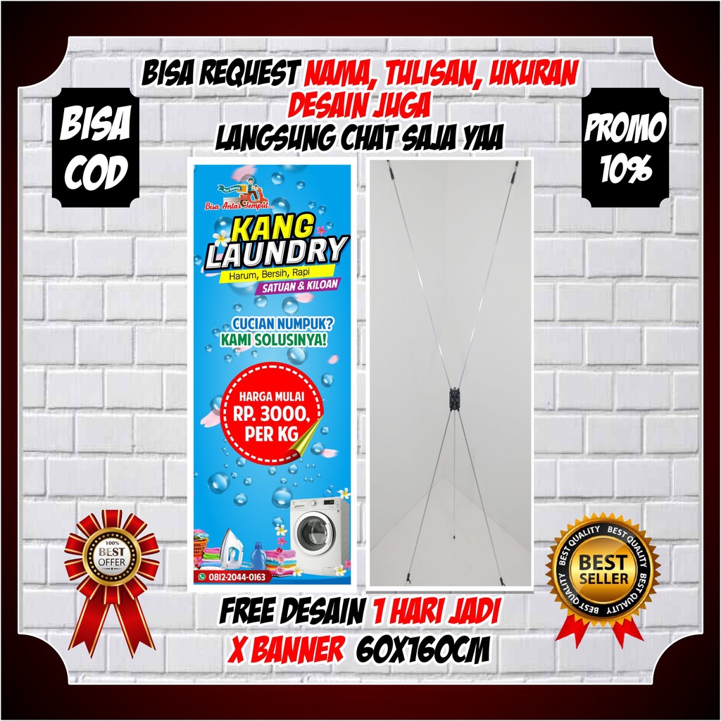 Spanduk Banner Laundry X Banner pake tiang ukuran 60x160cm