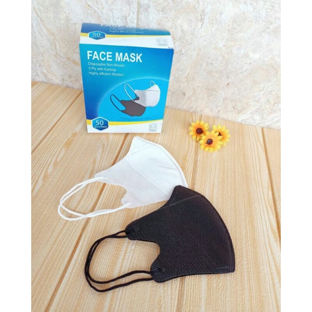 Masker Duckbill Garis 3 Ply Face Mask 1 Box Isi 50 Pcs Hitam Putih