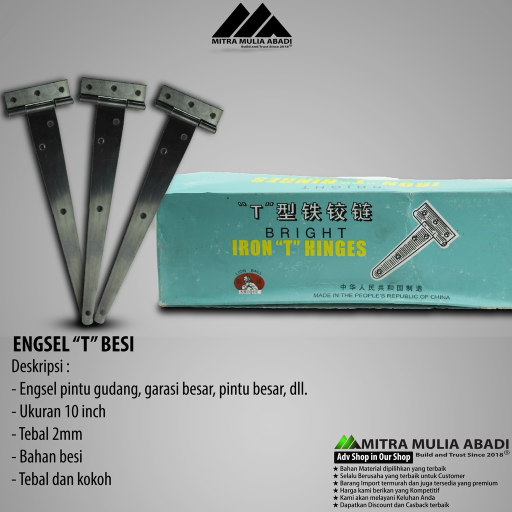 Engsel Gudang T 10 Inch Hinge Pintu Besar Tebal Tee Garasi 1pcs