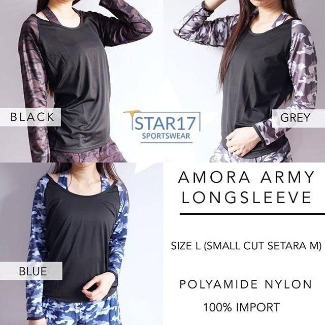 AMORA ARMY LONGSLEEVE - BAJU SENAM - BAJU OLAHRAGA WANITA - BAJU ZUMBA - BAJU AEROBIC - BAJU YOGA