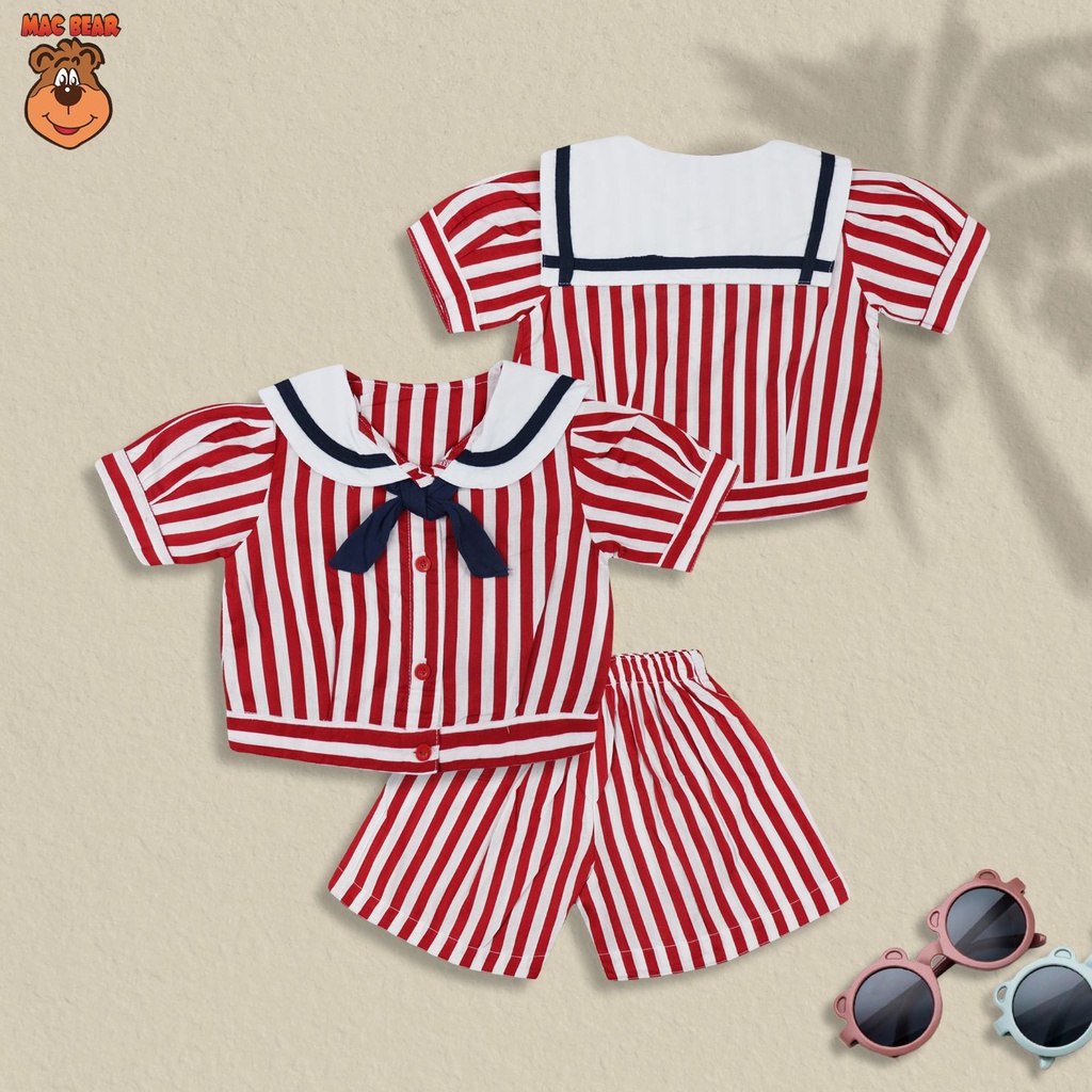 MacBee Setelan Anak Perempuan Sailor Collection Bethari Stripe Carren 6 bulan - 12 tahun-Merah