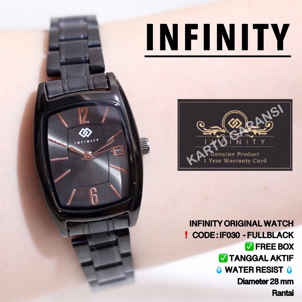 Jam tangan wanita original Infinity segi kotak tanggal aktif anti air free box IF030