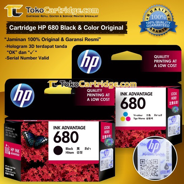 Jual Cartridge Tinta Hp 680 Black And Color Original Catridge F6v27aa F6v26aa Katrid Printer 2135 4602