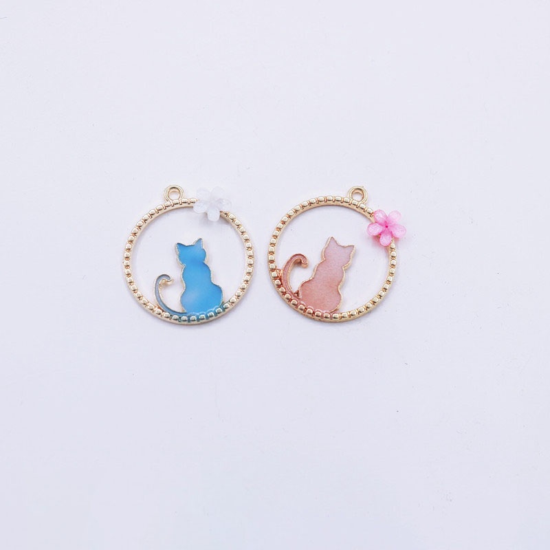 1 Pcs Kalung Titanium,Wanita Lingkaran Anak,Kucing Biru Merah Jambu,Pasangan Teman Perhiasan