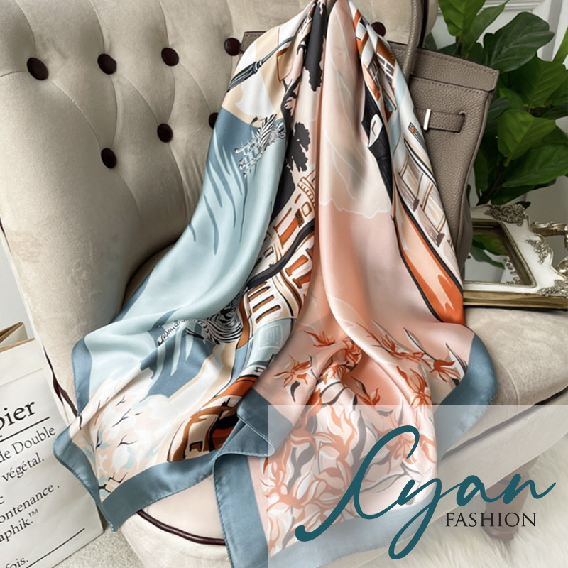 Scarf &quot;Vora&quot; 90 x 90 bahan Sutra Imitasi HIGH GRADE, Scarf Mewah