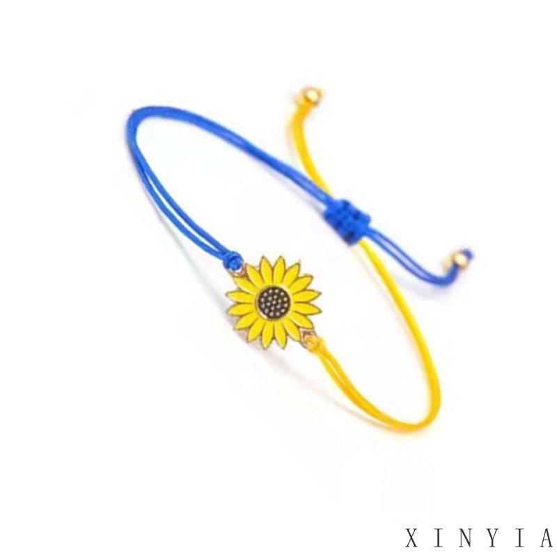 Xia.id Gelang Tangan Tali Woven Motif Bunga Matahari / Daisy / Daisy / Kuning / Biru Untuk Wanita