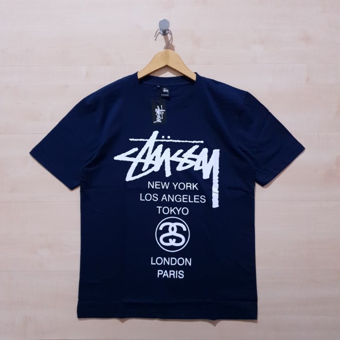 KAOS T SHIRT STUSSY WORLD TOUR TEE NAVY - M