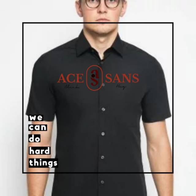 Alisan Kemeja Lengan Pendek Polos Slimfit Hitam PLSSFSS Hitam | Kemeja | Alisan | Original