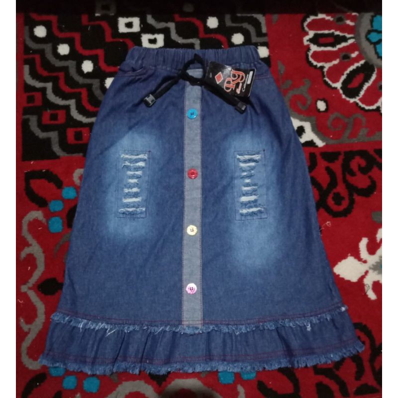 ROK ANAK PEREMPUAN PANJANG JEANS SOBEK&RAWIS UMUR(5-7th)