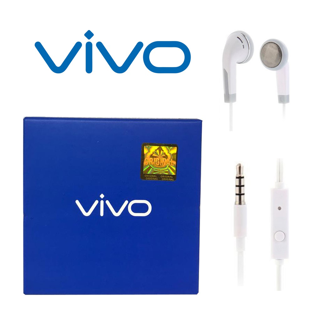 HANDSFREE HEADSET EARPHONE VIVO MH126 KOTAK BIRU ORIGINAL