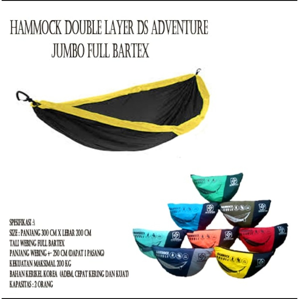 Hammock Double DS Adventure Jumbo / Ayunan Gantung Dewasa / Hamock Tebal original / hamok ayunan camping / hammock double / ayunan gantung dewasa / hammock jumbo