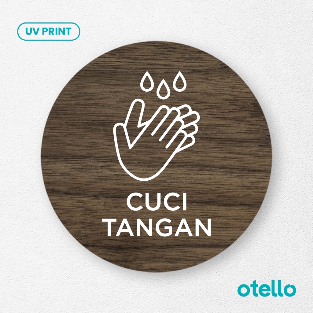 Otello Signage Cuci Tangan Sign Board Kayu Print Tulisan Papan Label Tempel Sticker Petunjuk Arahan Dinding