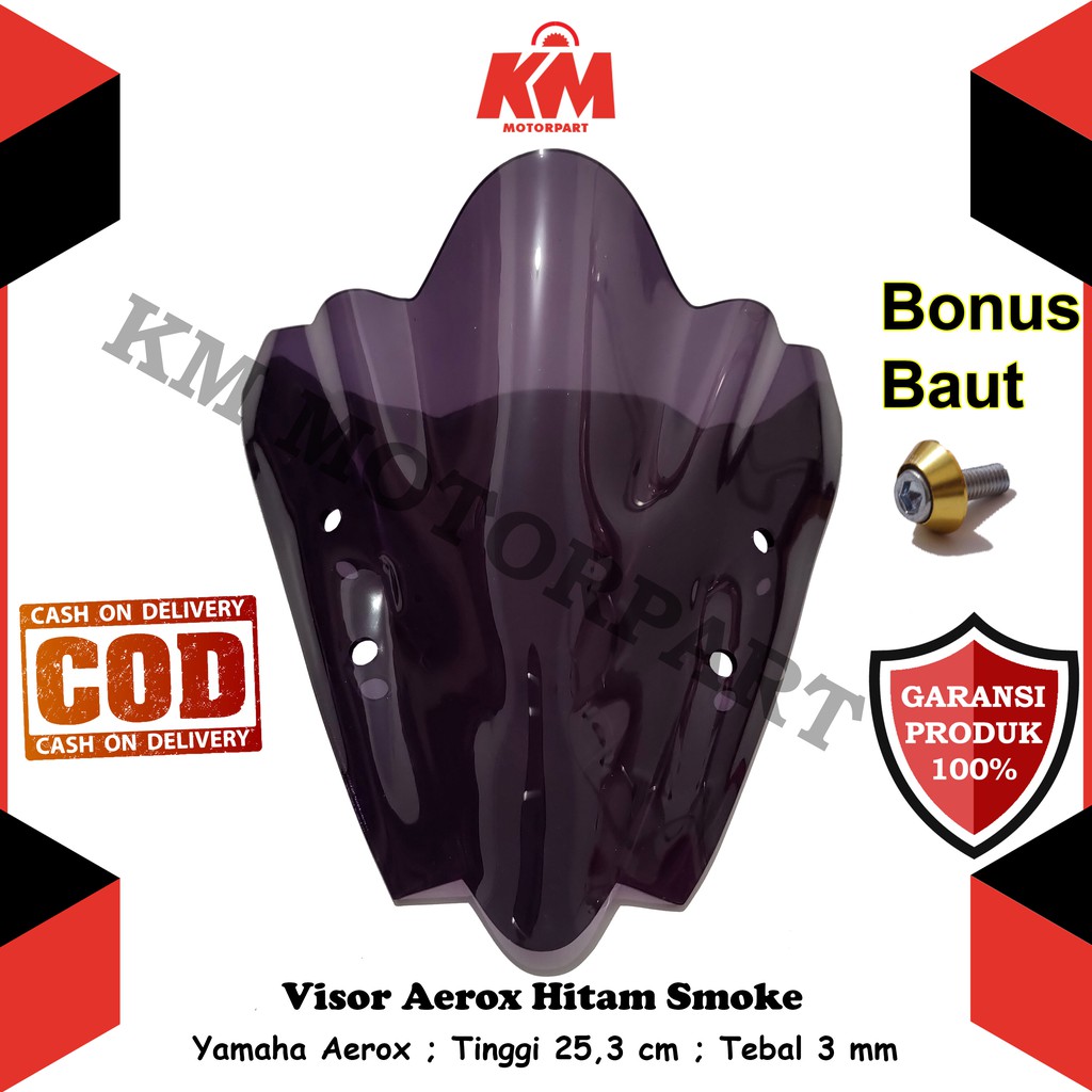 Visor Windshield Aerox 155 Black Model Terbaru dan Bening Tebal 3 mm Bahan Mika Akrilik