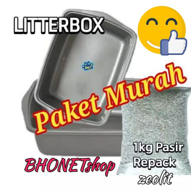 Paket Murah Bak Pasir Kucing + Pasir Kucing Zeolit 1kg