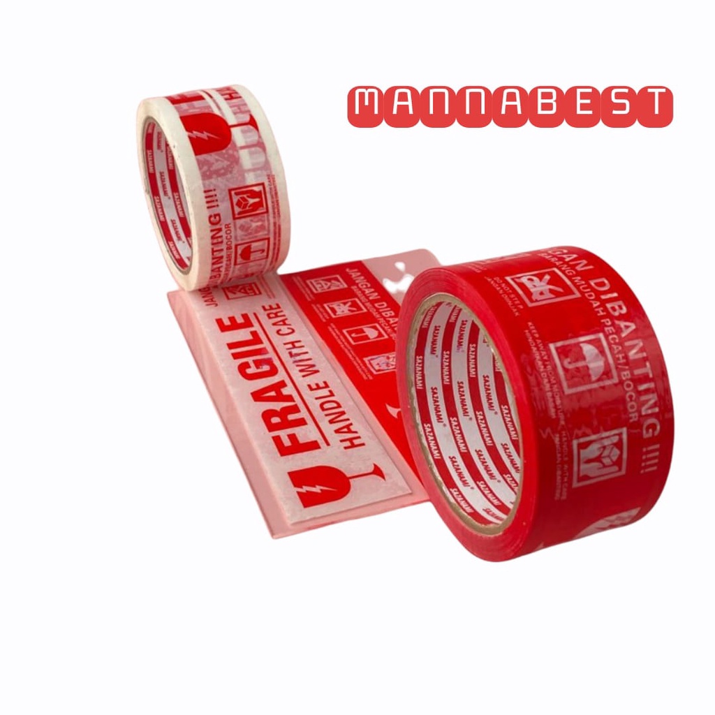 

MANNABEST Lakban Fragile |Fragile Tape Size 48mm 90 Yard - Merah