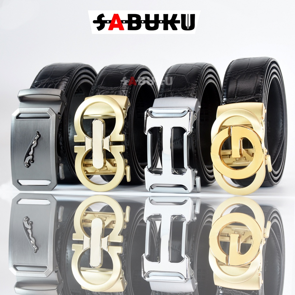 Ikat Pinggang Pria Tipe Rel MenBeltGesper Kulit Pria Asli Pria Sabuk Mewah elegant Free Box - 115