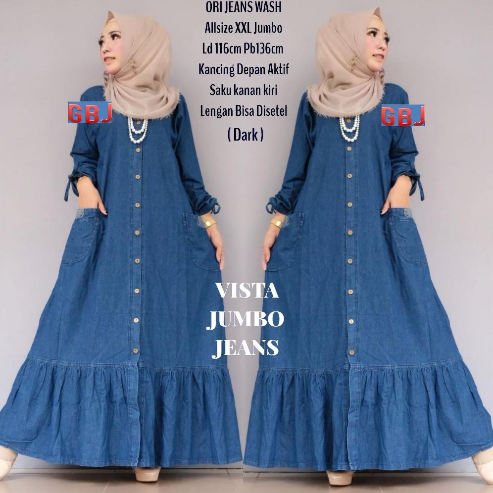 [CODE NEW840] Baju Gamis Wanita Muslim Size Jumbo / Gamis Jeans Levis Murah / Dress Muslimah 3099✲♀✲