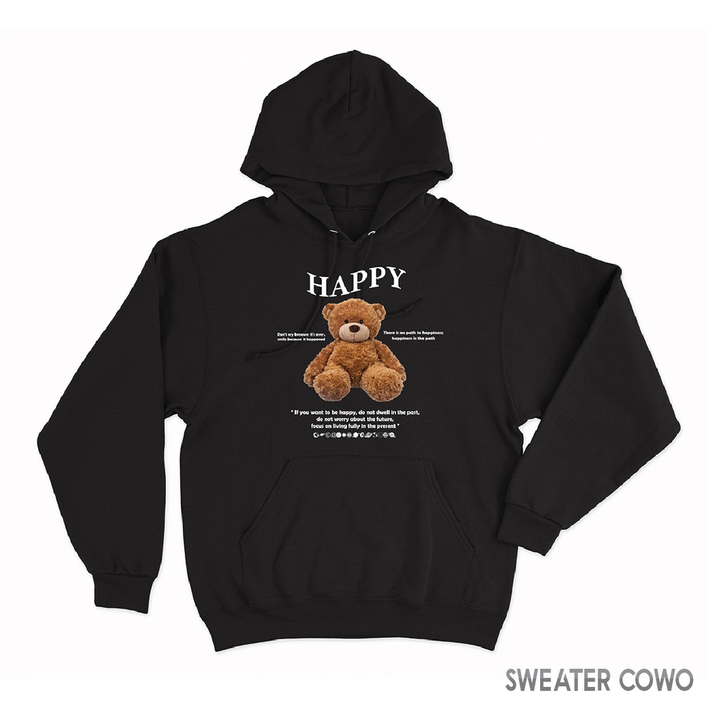 Sweaterpolos Hoodie Jumper HAPPY BEAR  ( Sablon ) Unisex Pria &amp; Wanita