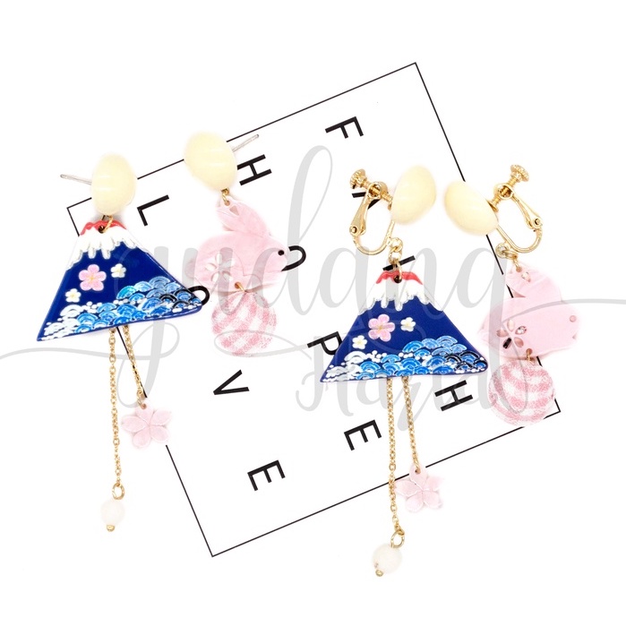 Anting Stud Jepit Fuji Rabbit Earrings Motif Gunung Kelinci GH 203144