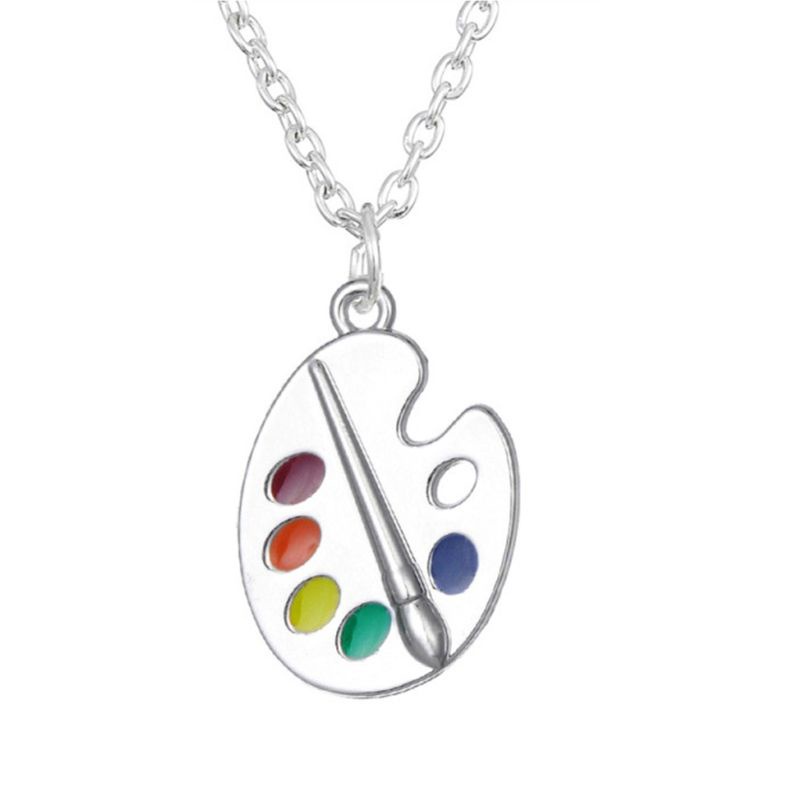 SIY  1 Set Paint Brush And Colorful Paint Palette Drop Earrings Necklace Jewelry Set Artist Painter Women Fashion Jewelry