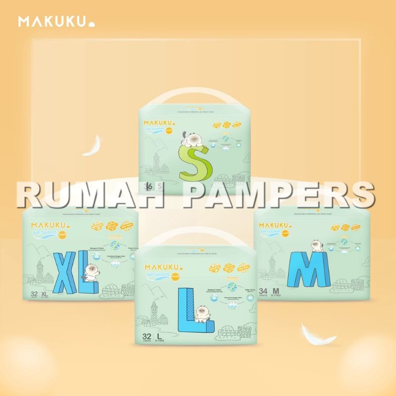 MAKUKU Air Diapers Comfort+ S36 TAPE / M34 PANTS / L32 PANT / XL32 PANT / XXL28 PANT