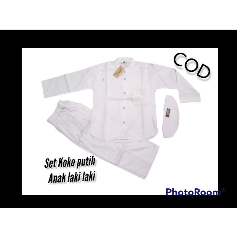 (COD) Stelan baju Koko putih anak laki-laki 4-11 tahun terbaru,baju Koko Pakistan kurta putih, serag