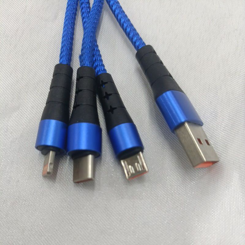 kabel pendek 3in1 cocok powerbank semua colokan samsung, oppo, vivo, xiaomi 2.4 A