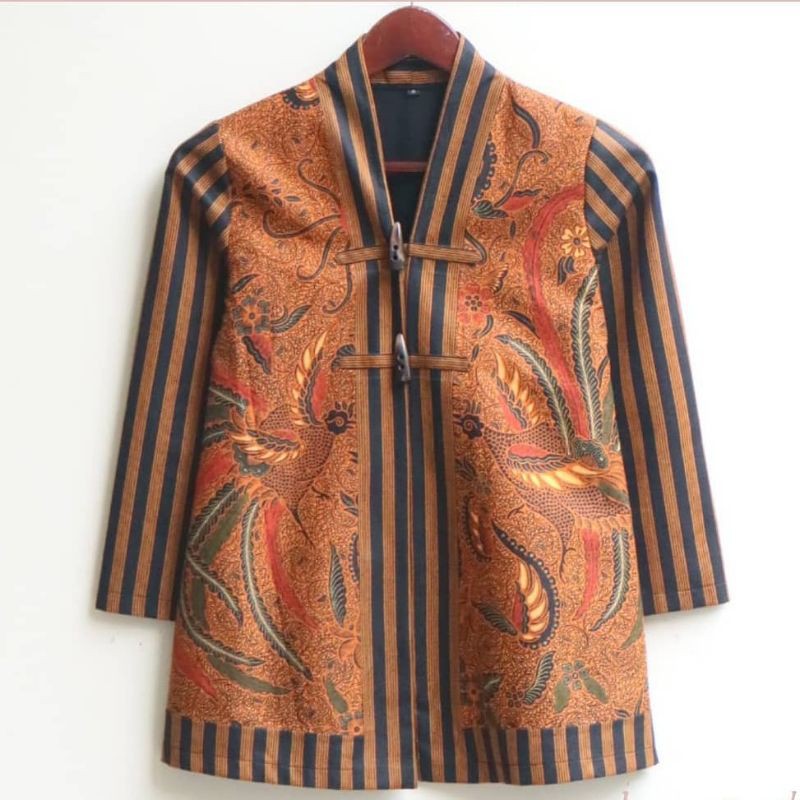 Blus Atasan Wanita Batik Kerja Kantor Dan Kondangan Katun Premium Lengan Panjang SOLO Sogan Cendrawa