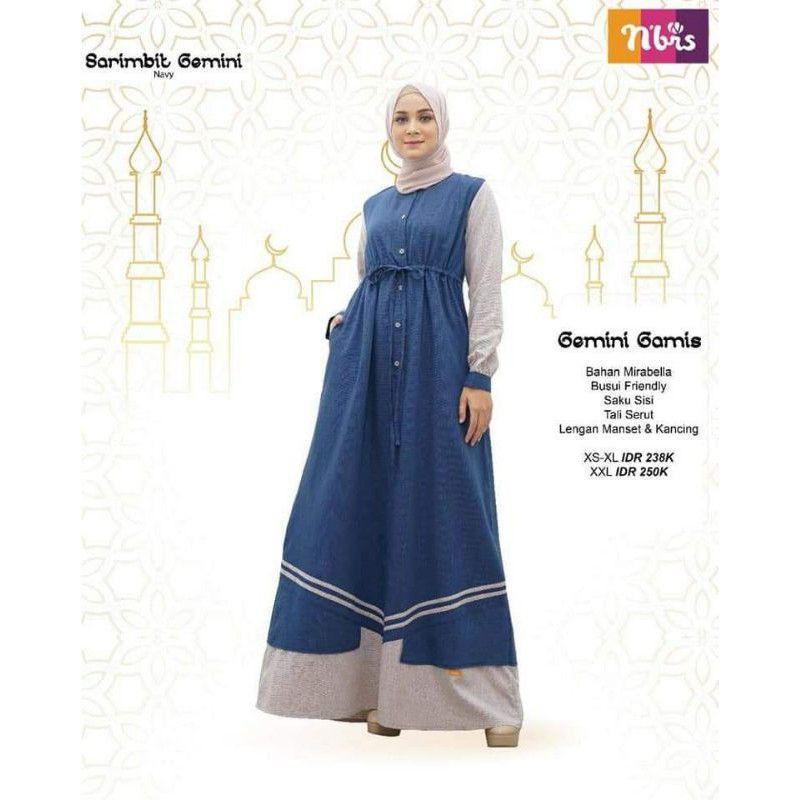 Gamis Nibras Gemini Navy/Sarimbit Nibras Gemini Navy